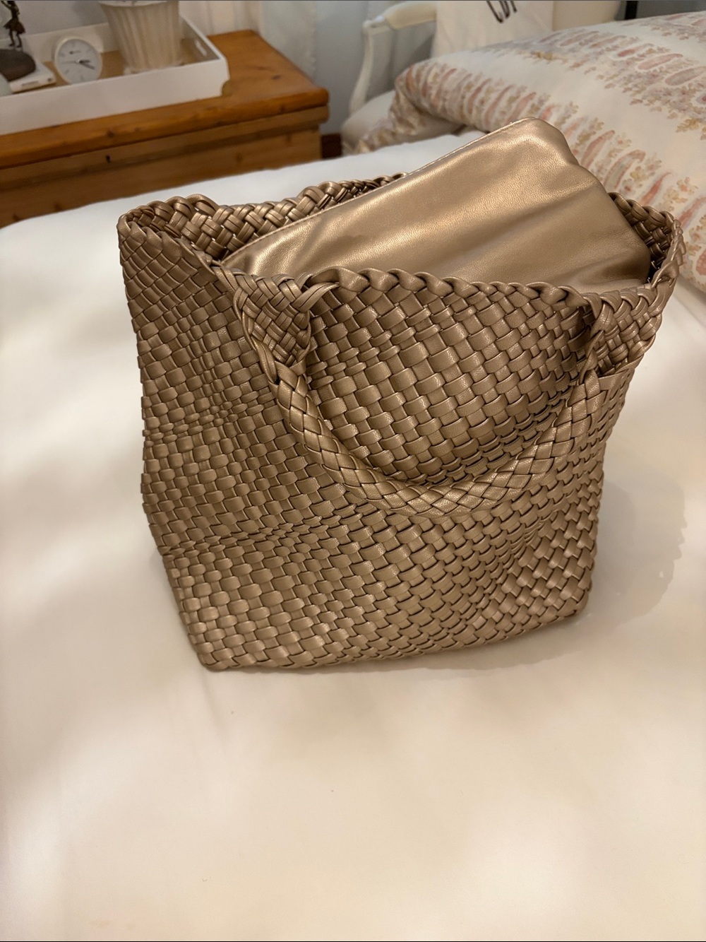 Woven Metallic Tote Bag - Bronze
